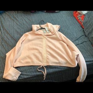 Light pink crop sweater zip up